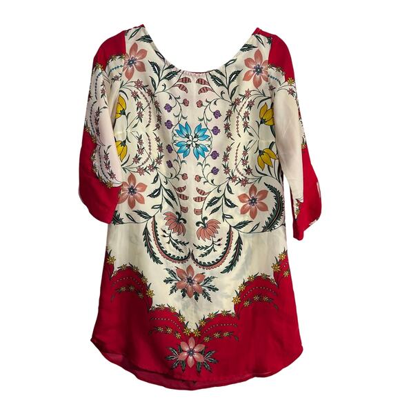 FARM Rio Floral Open Back Dress Red Cream Size Small Boho Beach Vacation Cruise - Picture 1 of 7